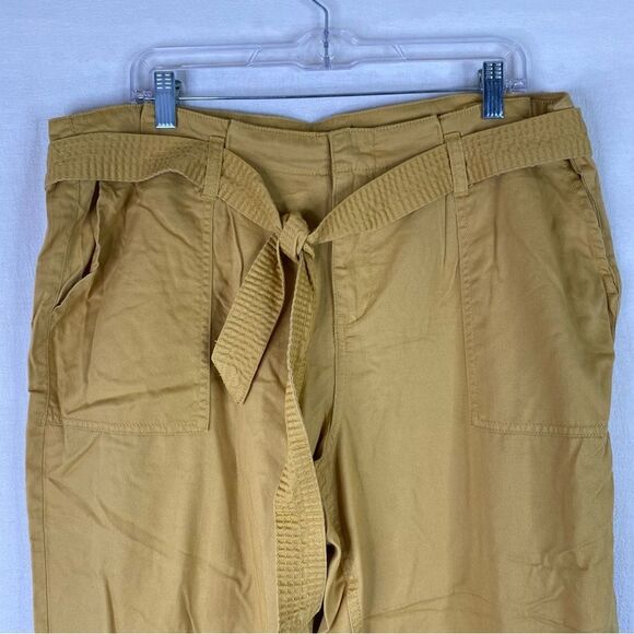 Stitch Star Yellow Mustard Cropped Paper Bag Cuffed Hem Belted Pants 1X - Picture 3 of 9